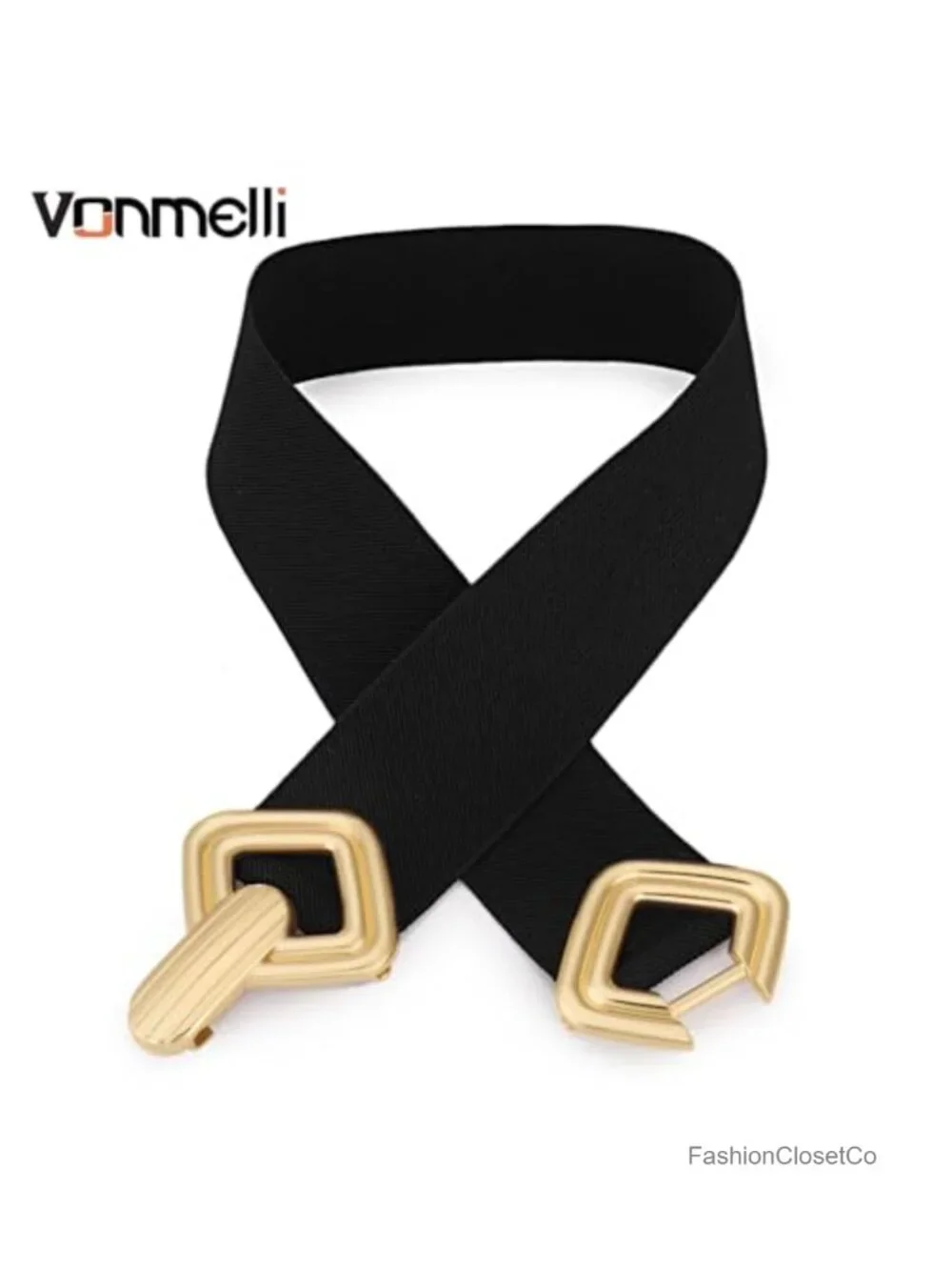 Vintage Stretchy Wide Waistband Belt with Gold Buckle for Dresses
